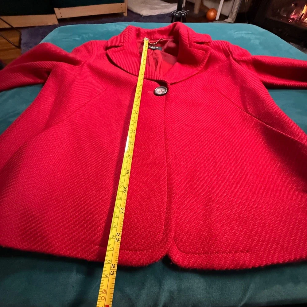 Talbots Red Textured Herringbone Blazer Jacket Petite‎ 8P Wool Blend